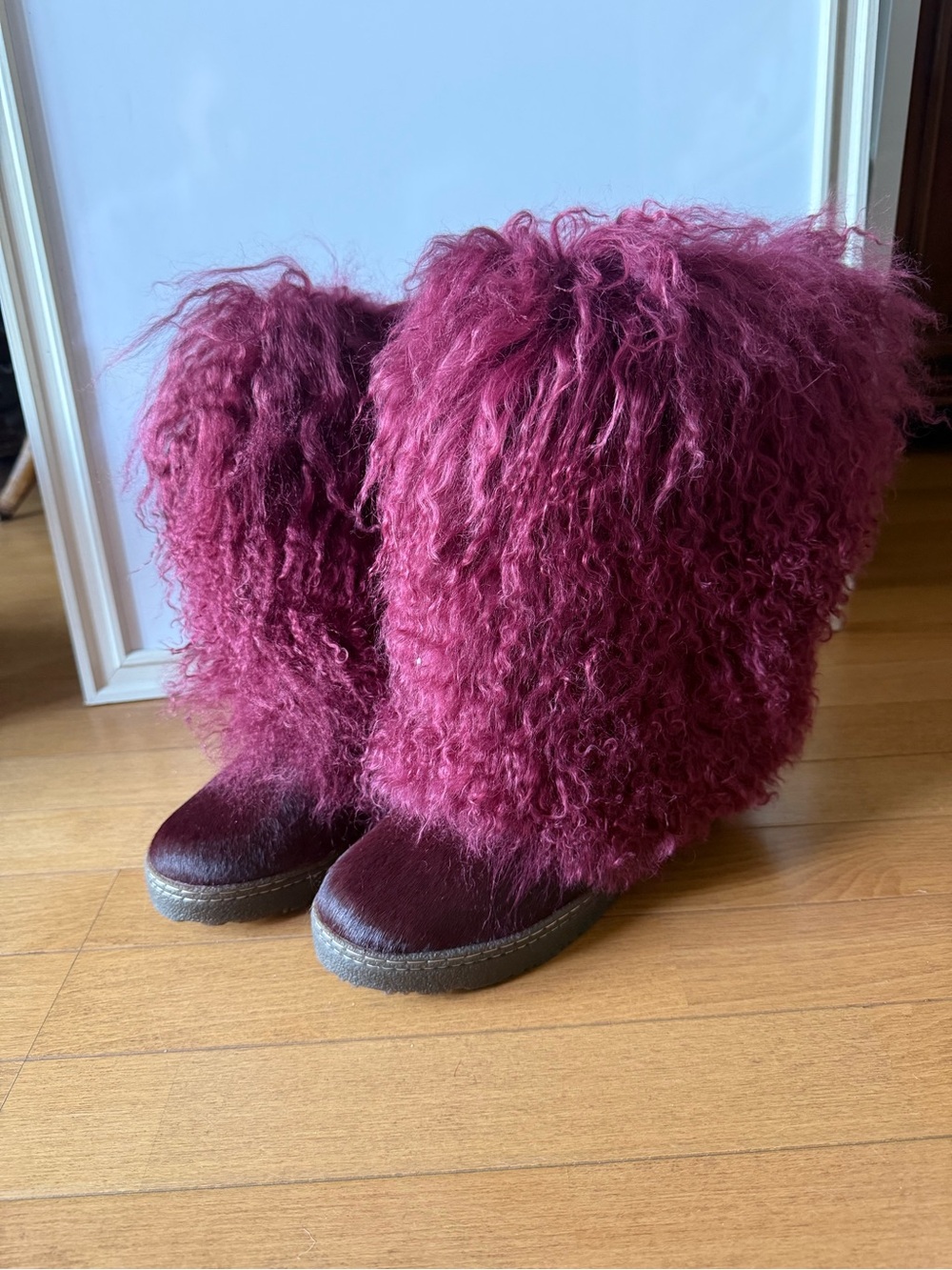 BearPaw Burgundy Faux Shearling Tall Fuzzy Boots